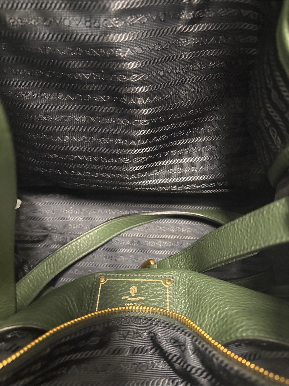 Prada Forest Green Pebbled Leather Tote with Gold Hardware - Picture 11 of 14